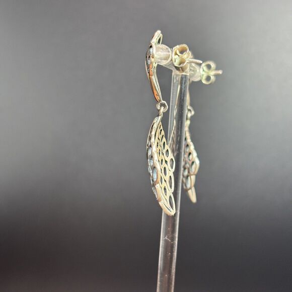BIDER Mexico 925 Sterling Silver Openwork Dangle Clip On Earrings Vintage - Picture 3 of 7